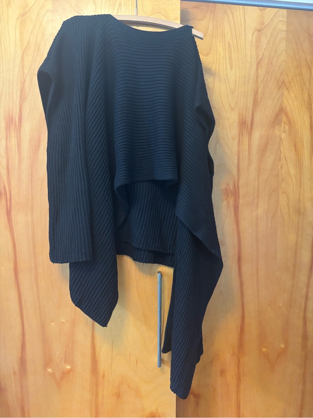 Pixie Market Black Ribbed Chunky Knit Cape Top